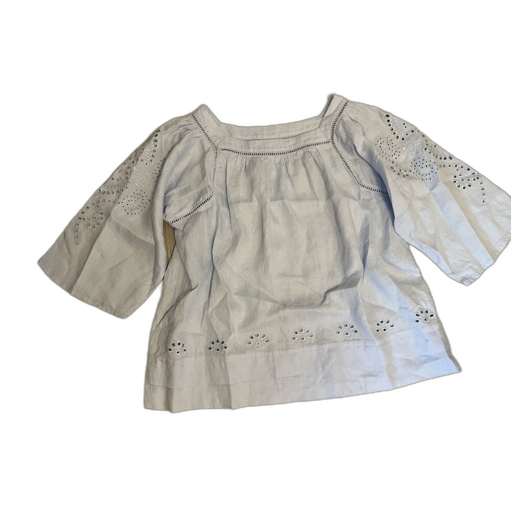 Elliot Lauren Linen Top Medium light blue eyelet boho Coastal Beach